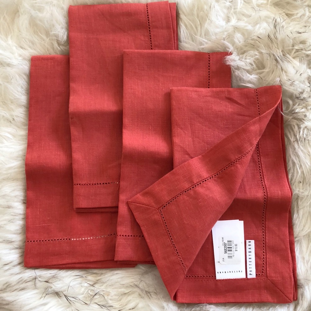 Pottery Barn Flax Linen Hemstitch Napkins